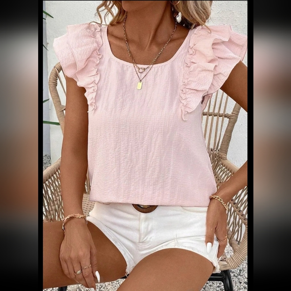 Boutique Pink Ruffled Sleeve Top